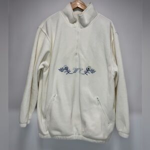 Vintage Weekend Edition Cream Fleece Pullover With Embroidery 1/4 Zip Pockets
